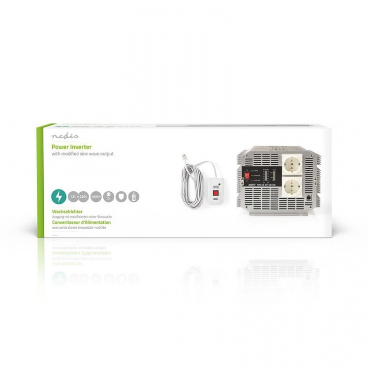 Nedis Power Inverter Modified Sine Wave | Input voltage: 12 V DC | Device power output connection(s): Type F (CEE 7/3) | 230 V AC 50 Hz | 4000 W | Peak power output: 8000 W | Screw Terminal | Silver