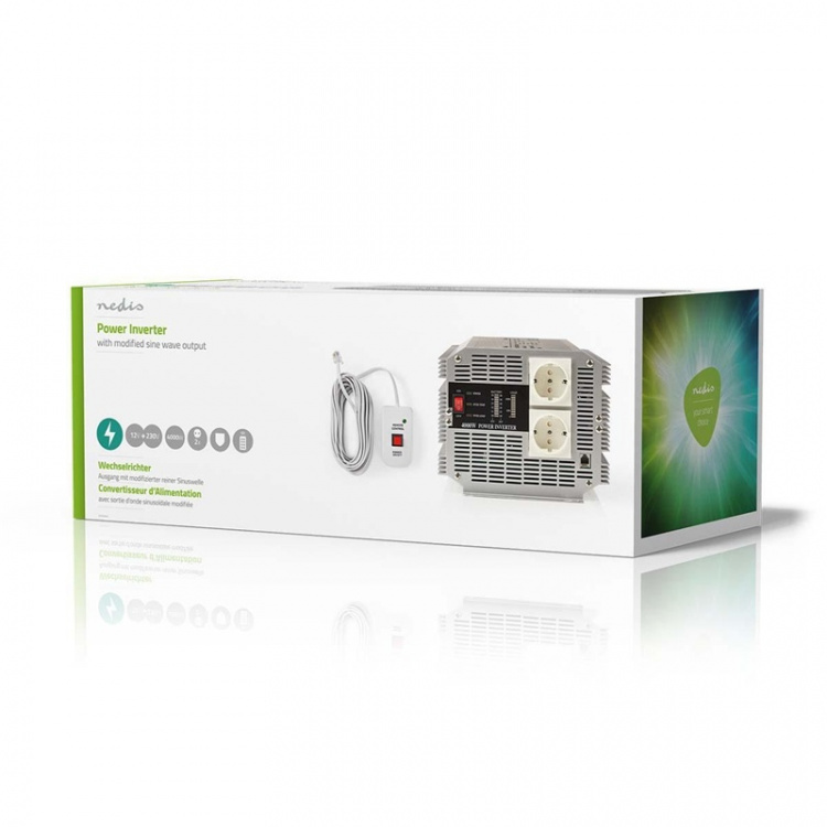 Nedis Power Inverter Modified Sine Wave | Input voltage: 12 V DC | Device power output connection(s): Type F (CEE 7/3) | 230 V AC 50 Hz | 4000 W | Peak power output: 8000 W | Screw Terminal | Silver
