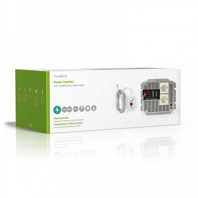 Nedis Power Inverter Modified Sine Wave | Input voltage: 12 V DC | Device power output connection(s): Type F (CEE 7/3) | 230 V AC 50 Hz | 4000 W | Peak power output: 8000 W | Screw Terminal | Silver