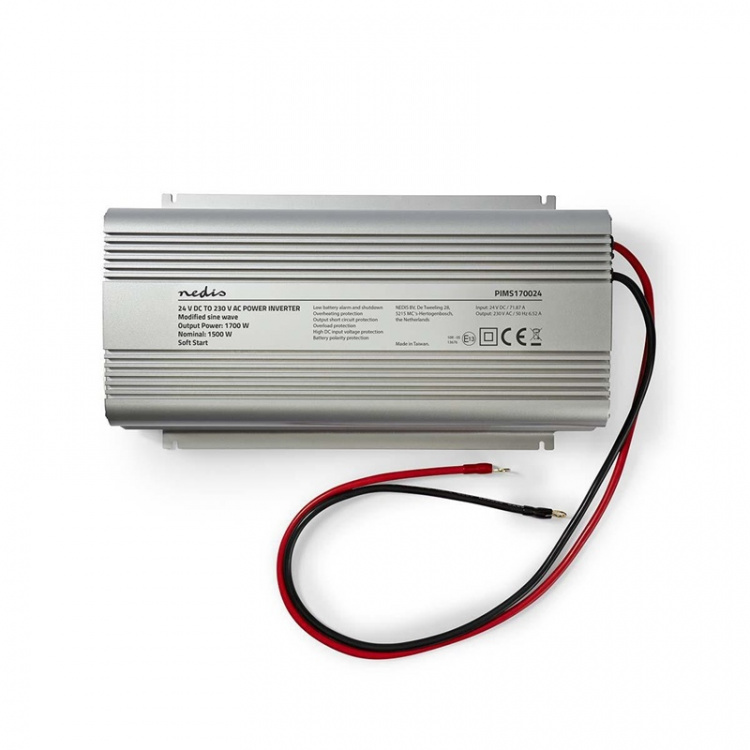 Nedis Power Inverter Modified Sine Wave | Input voltage: 24 V DC | Device power output connection(s): Type F (CEE 7/3) | 230 V AC 50 Hz | 1700 W | Peak power output: 3000 W | Screw Terminal | Silver