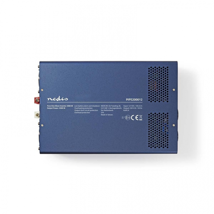Nedis Power Inverter Pure Sine Wave | Input voltage: 12 V DC | Device power output connection(s): Type F (CEE 7/3) | 230 V AC 50 Hz | 2000 W | Peak power output: 4000 W | Screw Terminal | Pure Sine Wave | Fuse | Blue