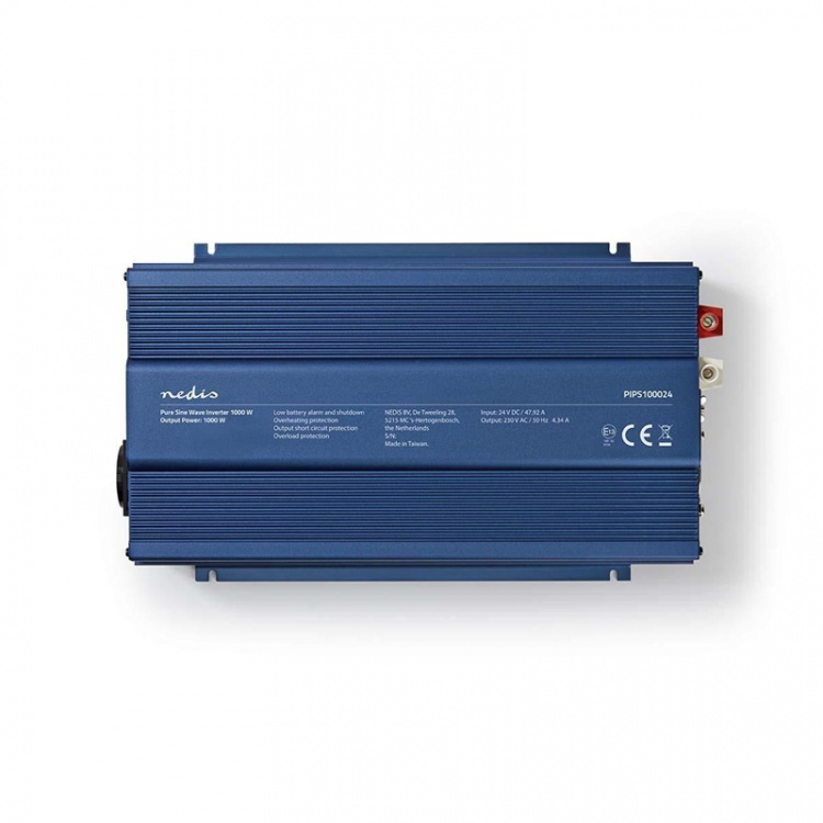 Nedis Power Inverter Pure Sine Wave | Input voltage: 24 V DC | Device power output connection(s): Type F (CEE 7/3) | 230 V AC 50 Hz | 1000 W | Peak power output: 2000 W | Screw Terminal | Pure Sine Wave | Fuse | Blue Nedis Power Inverter Pure Sine Wave | Input voltage: 24 V DC | Device power output connection(s): Type F (CEE 7/3) | 230 V AC 50 Hz | 1000 W | Peak power output: 2000 W | Screw Terminal | Pure Sine Wave | Fuse | Blue