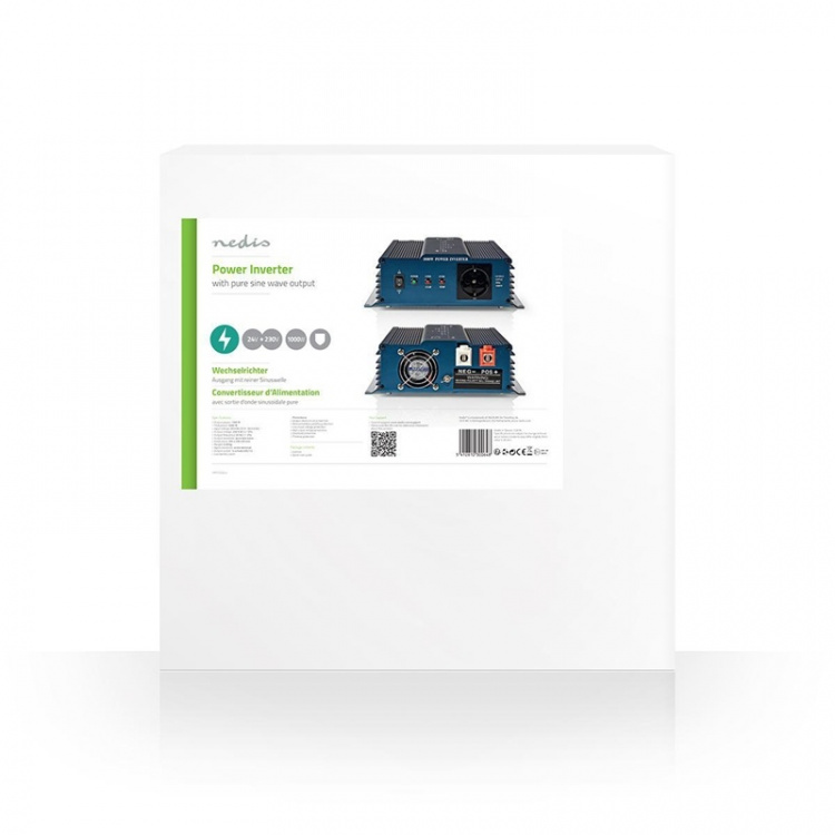Nedis Power Inverter Pure Sine Wave | Input voltage: 24 V DC | Device power output connection(s): Type F (CEE 7/3) | 230 V AC 50 Hz | 1000 W | Peak power output: 2000 W | Screw Terminal | Pure Sine Wave | Fuse | Blue Nedis Power Inverter Pure Sine Wave | Input voltage: 24 V DC | Device power output connection(s): Type F (CEE 7/3) | 230 V AC 50 Hz | 1000 W | Peak power output: 2000 W | Screw Terminal | Pure Sine Wave | Fuse | Blue