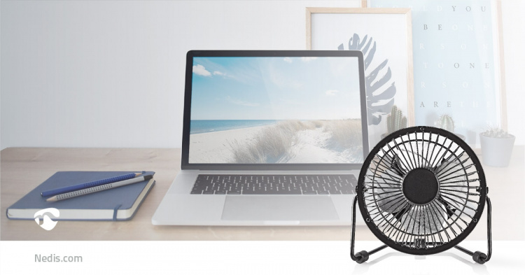 Nedis Table Fan | USB Powered | Diameter: 100 mm | 3 W | 1-Speed Setting | Black