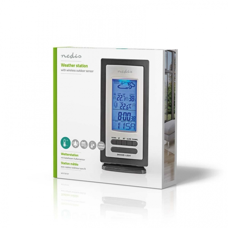 Nedis Weather Station | Indoor & Outdoor | Including wireless weather sensor | Weather forecast | Time display | LCD | Alarm clock function