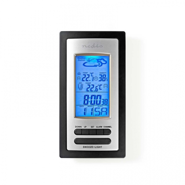 Nedis Weather Station | Indoor & Outdoor | Including wireless weather sensor | Weather forecast | Time display | LCD | Alarm clock function