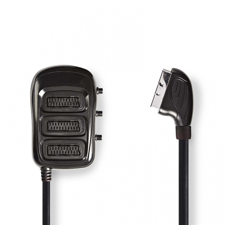 Nedis SCART Switch Box | SCART Male | 3x SCART Female | Nickel Plated | Maximum resolution: 1024x576 | 0.50 m | Round | PVC | Black | Envelope