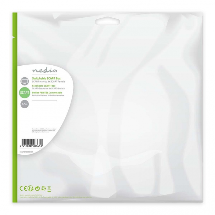 Nedis SCART Switch Box | SCART Male | 3x SCART Female | Nickel Plated | Maximum resolution: 1024x576 | 0.50 m | Round | PVC | Black | Envelope