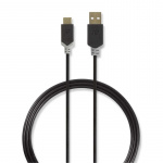 Nedis USB Cable | USB 2.0 | USB-A Male | USB-C™ Male | 60 W | 480 Mbps | Gold Plated | 1.00 m | Round | PVC | Anthracite | Window Box