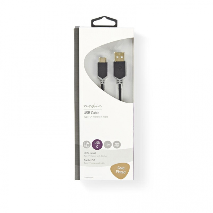 Nedis USB Cable | USB 2.0 | USB-A Male | USB-C™ Male | 60 W | 480 Mbps | Gold Plated | 1.00 m | Round | PVC | Anthracite | Window Box