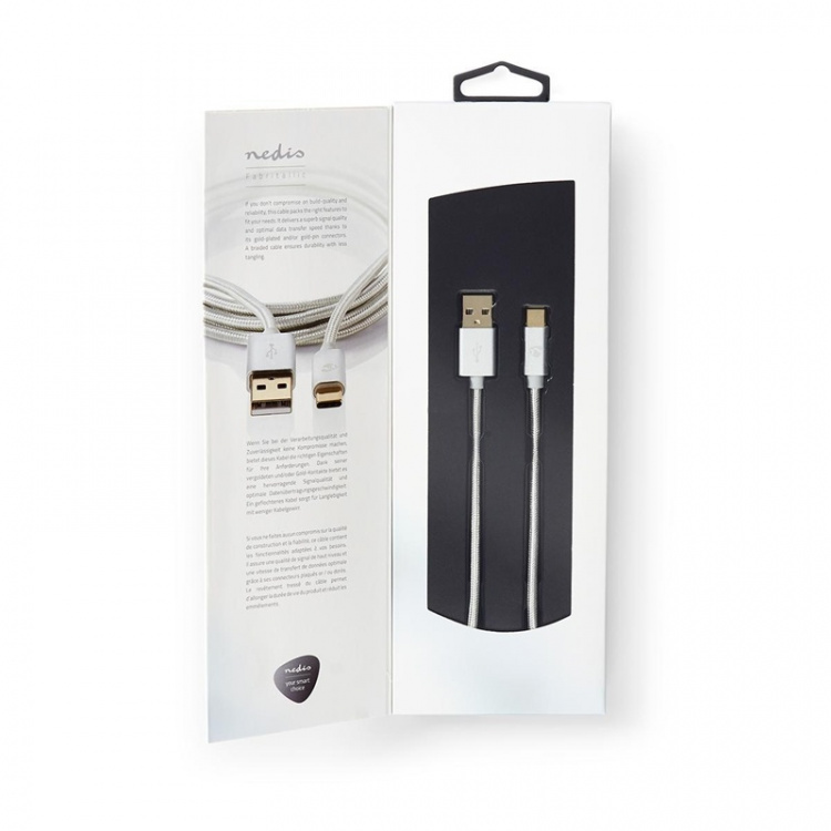 Nedis USB Cable | USB 2.0 | USB-A Male | USB-C™ Male | 15 W | 480 Mbps | Gold Plated | 2.00 m | Round | Braided / Nylon | Aluminium | Cover Window Box Nedis USB Cable | USB 2.0 | USB-A Male | USB-C™ Male | 15 W | 480 Mbps | Gold Plated | 2.00 m | Round | Braided / Nylon | Aluminium | Cover Window Box