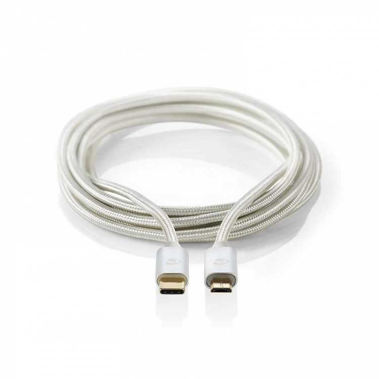 Nedis USB Cable | USB 2.0 | USB-C™ Male | USB Micro-B Male | 10 W | 480 Mbps | Gold Plated | 3.00 m | Round | Braided / Nylon | Aluminium | Cover Window Box
