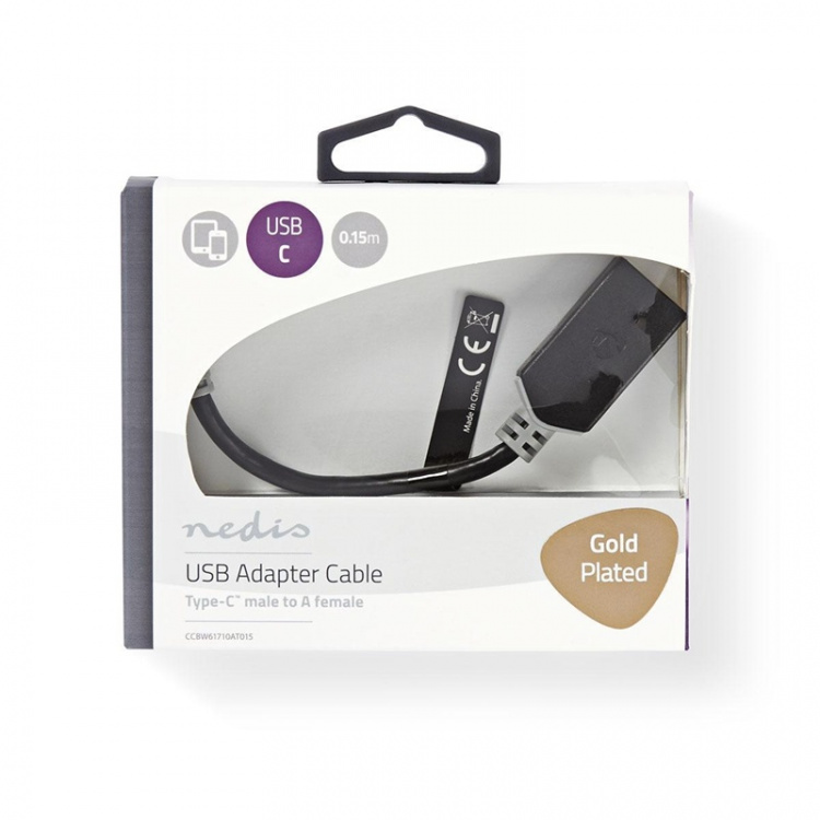 Nedis USB Adapter | USB 3.2 Gen 1 | USB-C™ Male | USB-A Female | 5 Gbps | 0.15 m | Round | Nickel Plated | PVC | Anthracite | Box