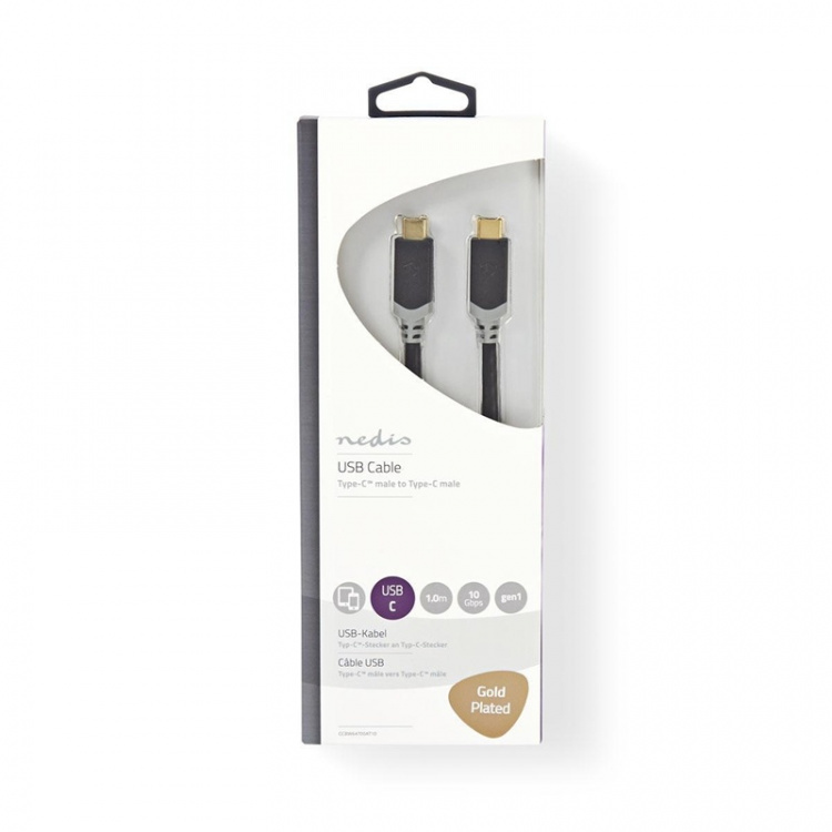 Nedis USB Cable | USB 3.2 Gen 1 | USB-C™ Male | USB-C™ Male | 60 W | 4K@60Hz | 5 Gbps | Nickel Plated | 1.00 m | Round | PVC | Anthracite | Window Box Nedis USB Cable | USB 3.2 Gen 1 | USB-C™ Male | USB-C™ Male | 60 W | 4K@60Hz | 5 Gbps | Nickel Plated | 1.00 m | Round | PVC | Anthracite | Window Box