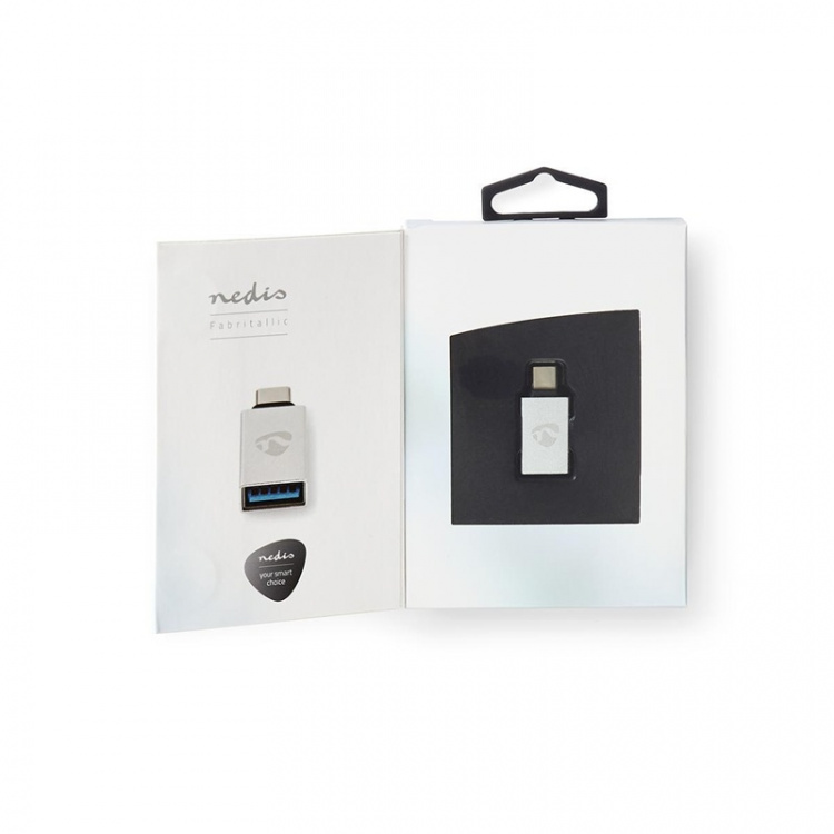 Nedis USB Adapter | USB 3.2 Gen 1 | USB-C™ Male | USB-A Female | 5 Gbps | Nickel Plated | Silver | Cover Window Box