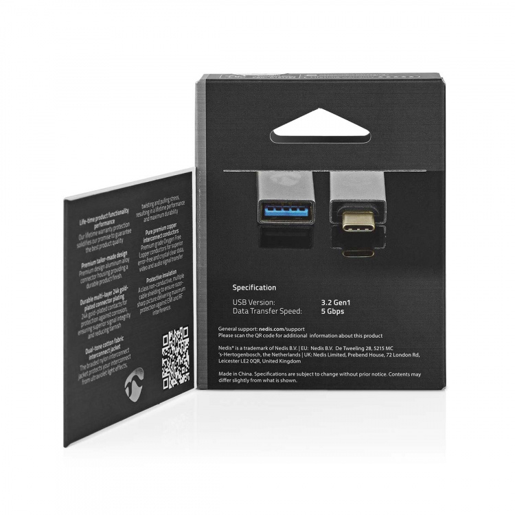 Nedis USB Adapter | USB 3.2 Gen 1 | USB-C™ Male | USB-A Female | 5 Gbps | Nickel Plated | Silver | Cover Window Box