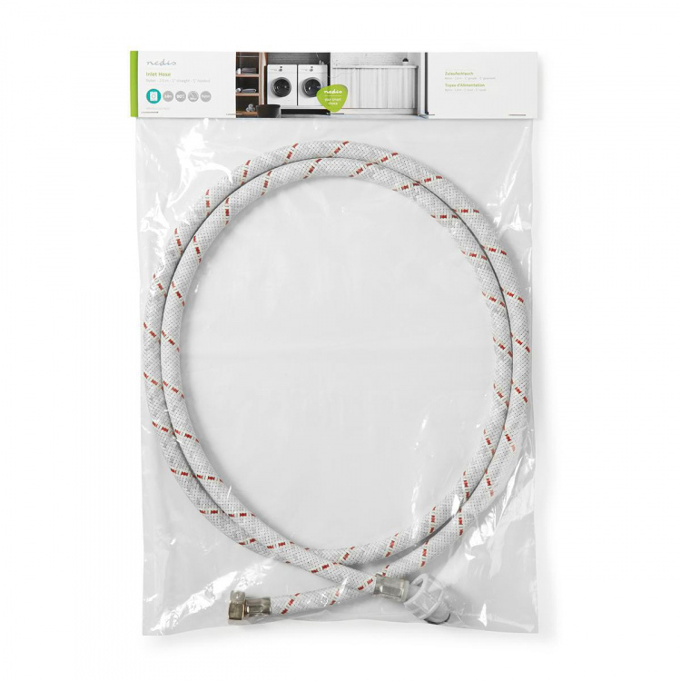 Nedis Nylon Inlet Hose | 1/2\'\' | 3/4\'\' | 10 Bar | 90 °C | 2.00 m | Application: Dish / Washing Machine | Nylon | Red / White Nedis Nylon Inlet Hose | 1/2\'\' | 3/4\'\' | 10 Bar | 90 °C | 2.00 m | Application: Dish / Washing Machine | Nylon | Red / White