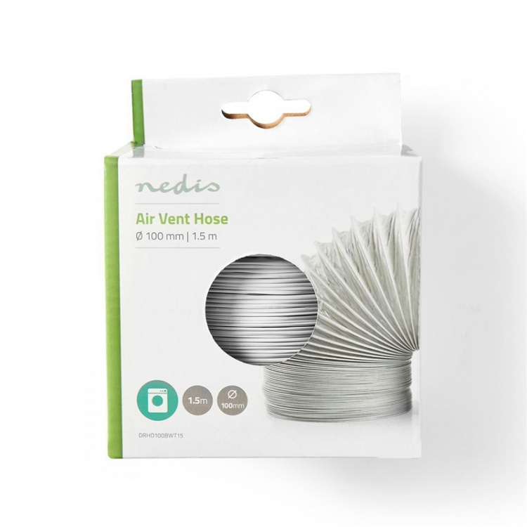 Nedis PVC Air Outlet Hose | 100 mm | 1.50 m | Suitable for: Air Ventilation / Tumble Dryers | White