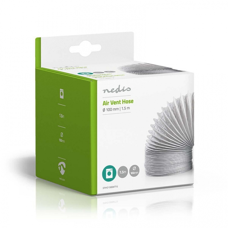 Nedis PVC Air Outlet Hose | 100 mm | 1.50 m | Suitable for: Air Ventilation / Tumble Dryers | White