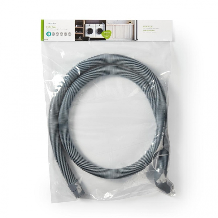 Nedis Outlet Hose | 21 mm | 19 mm | 1.5 Bar | 90 °C | 2.50 m | Application: Dish / Washing Machine | Grey