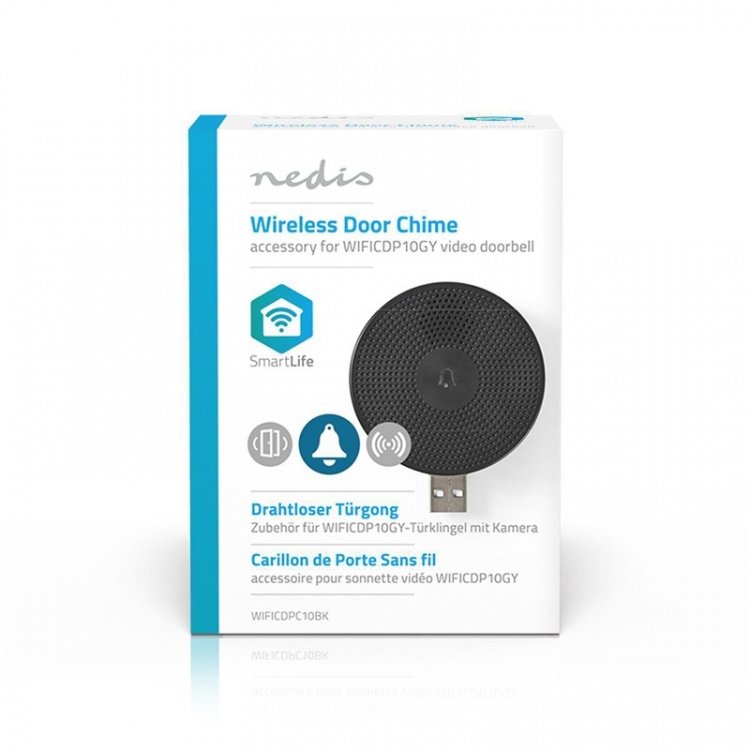 Nedis SmartLife Chime | RF, frequency 433 Mhz | Accessory for: WIFICDP10GY / WIFICDP30WT / WIFICDP40CWT | USB Powered | 4 Sounds | 5 V DC | Adjustable volume | Black Nedis SmartLife Chime | RF, frequency 433 Mhz | Accessory for: WIFICDP10GY / WIFICDP30WT / WIFICDP40CWT | USB Powered | 4 Sounds | 5 V DC | Adjustable volume | Black
