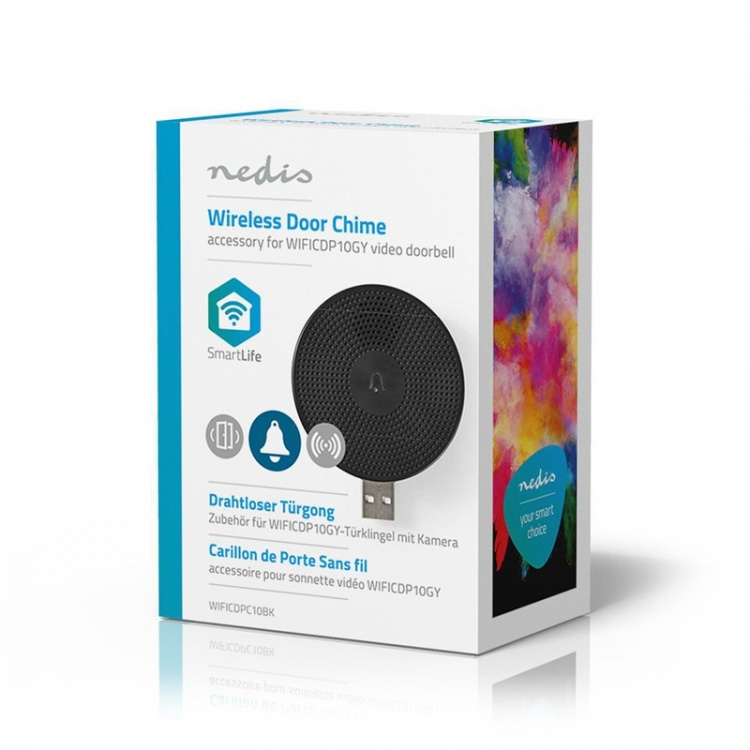 Nedis SmartLife Chime | RF, frequency 433 Mhz | Accessory for: WIFICDP10GY / WIFICDP30WT / WIFICDP40CWT | USB Powered | 4 Sounds | 5 V DC | Adjustable volume | Black Nedis SmartLife Chime | RF, frequency 433 Mhz | Accessory for: WIFICDP10GY / WIFICDP30WT / WIFICDP40CWT | USB Powered | 4 Sounds | 5 V DC | Adjustable volume | Black