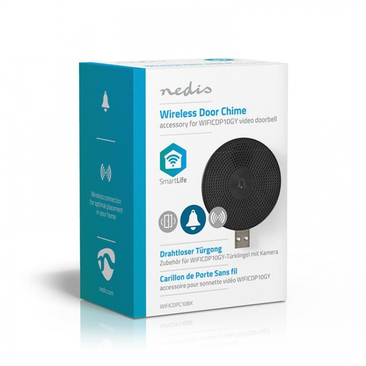 Nedis SmartLife Chime | RF, frequency 433 Mhz | Accessory for: WIFICDP10GY / WIFICDP30WT / WIFICDP40CWT | USB Powered | 4 Sounds | 5 V DC | Adjustable volume | Black Nedis SmartLife Chime | RF, frequency 433 Mhz | Accessory for: WIFICDP10GY / WIFICDP30WT / WIFICDP40CWT | USB Powered | 4 Sounds | 5 V DC | Adjustable volume | Black