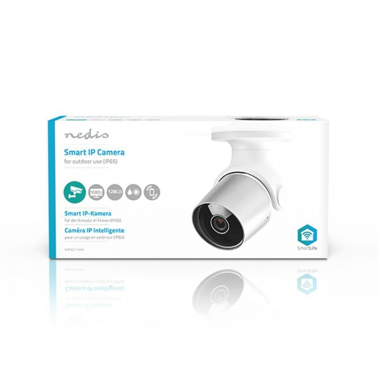 Nedis SmartLife Outdoor Camera | Full HD 1080p | IP65 | Cloud Storage (optional) / microSD (not included) | 12 V DC | With motion sensor | Night vision | Silver / White