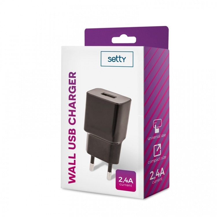 Setty USB Wall Charger 2,4A Black
