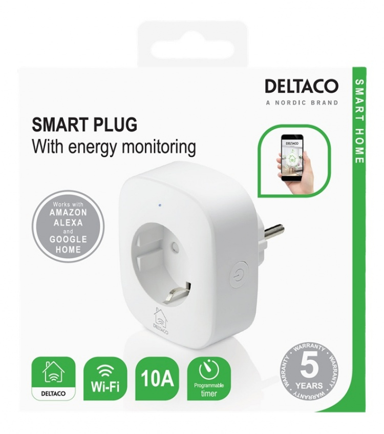 DELTACO SMART HOME Smart Plug with energy monitoring, 2.4GHz, white