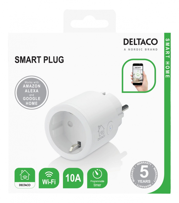 DELTACO SMART HOME switch, WiFi 2.4GHz, 1xCEE 7/3, 10A, timer, 220-240 DELTACO SMART HOME switch, WiFi 2.4GHz, 1xCEE 7/3, 10A, timer, 220-240