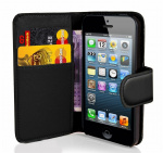 Leatherette wallet case, 2 card slots for iPhone 7/8/SE, Black Leatherette wallet case, 2 card slots for iPhone 7/8/SE, Black