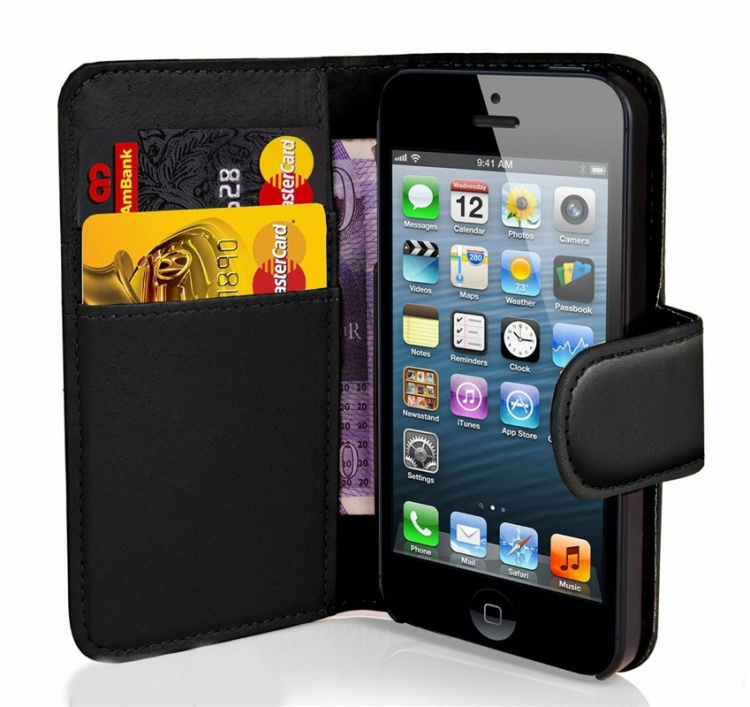 Leatherette wallet case, 2 card slots for iPhone 7/8/SE, Black Leatherette wallet case, 2 card slots for iPhone 7/8/SE, Black