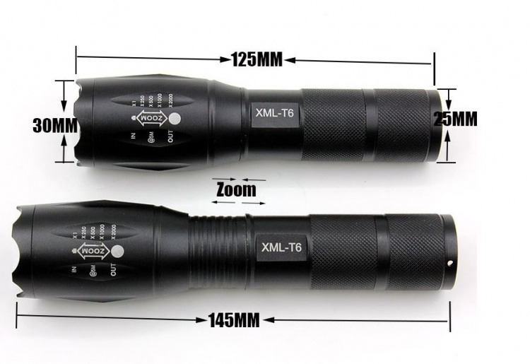 XML-T6 - waterproof flashlight with 3800 lumens & zoom effect