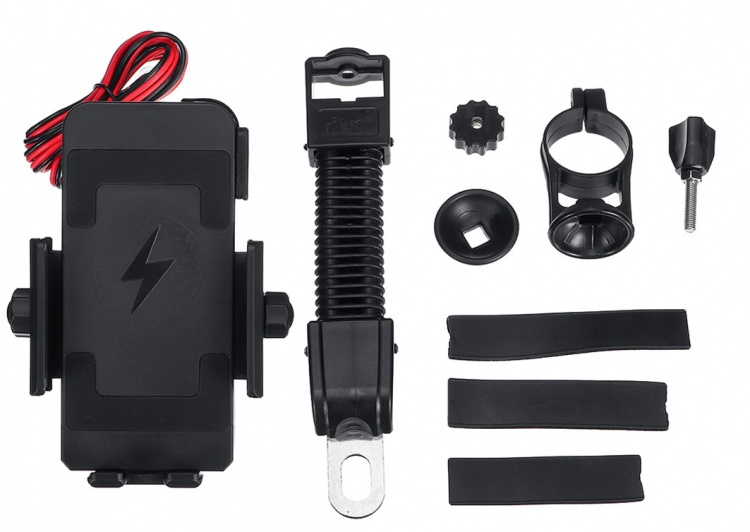 Motorcycle holder with built-in wireless fast charger, Black (CD-3093) Motorcycle holder with built-in wireless fast charger, Black (CD-3093)