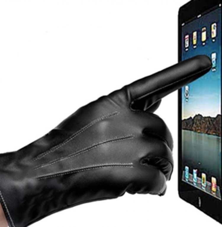 Leather gloves with touch function, One Size