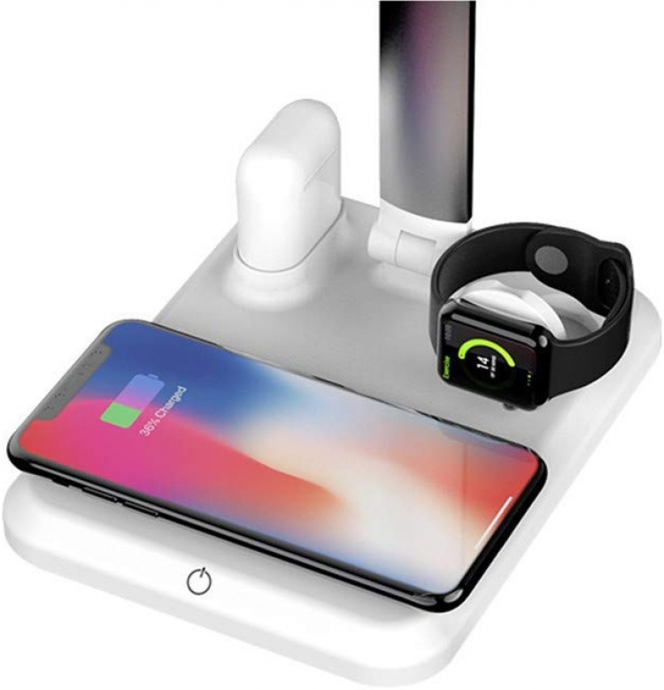 Table lamp with Qi wireless charging, 4-in-1, White