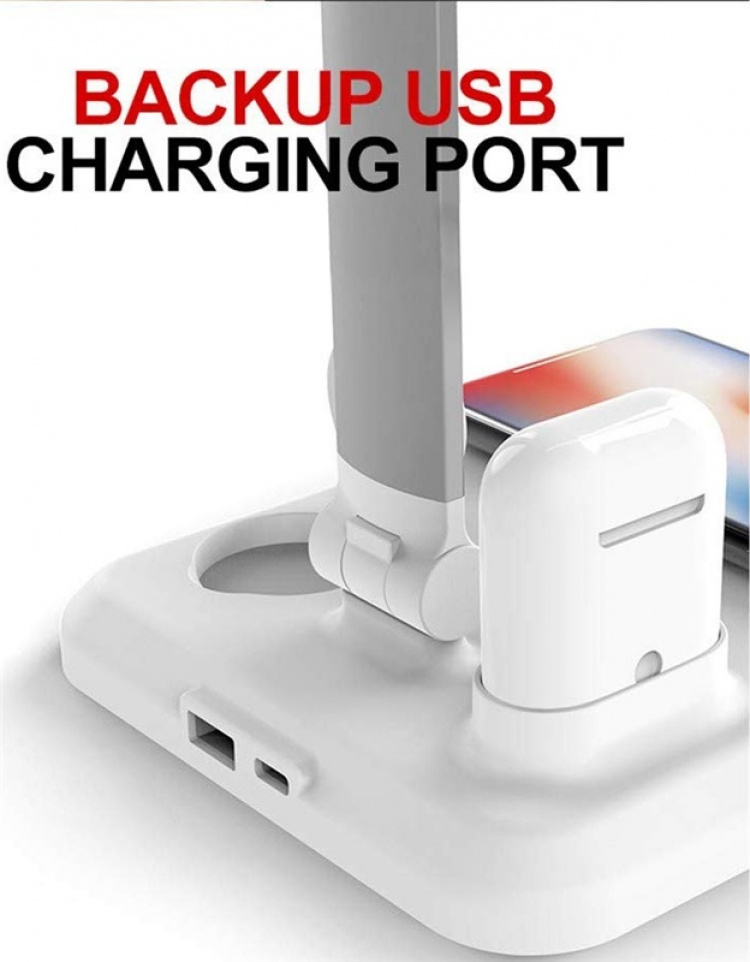 Table lamp with Qi wireless charging, 4-in-1, White