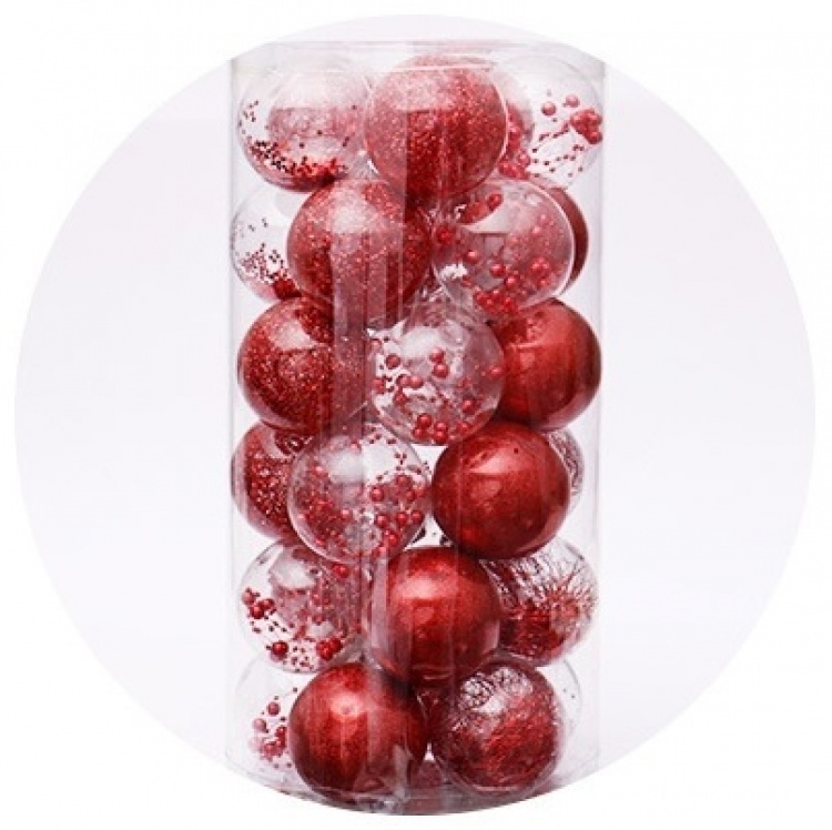 Christmas balls 30pcs, Glitter Red