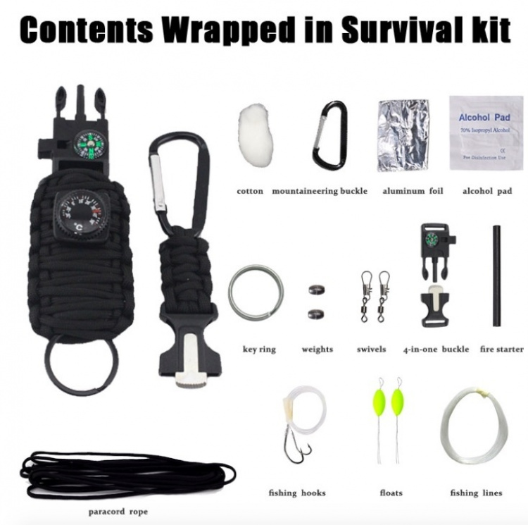 Survival kit with 12 accessories - Black