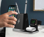 Pen holder with Wireless Qi charging for Smartphone, iWatch, Airpods
