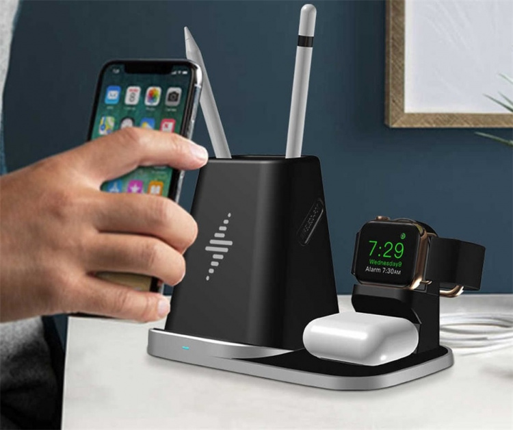 Pen holder with Wireless Qi charging for Smartphone, iWatch, Airpods