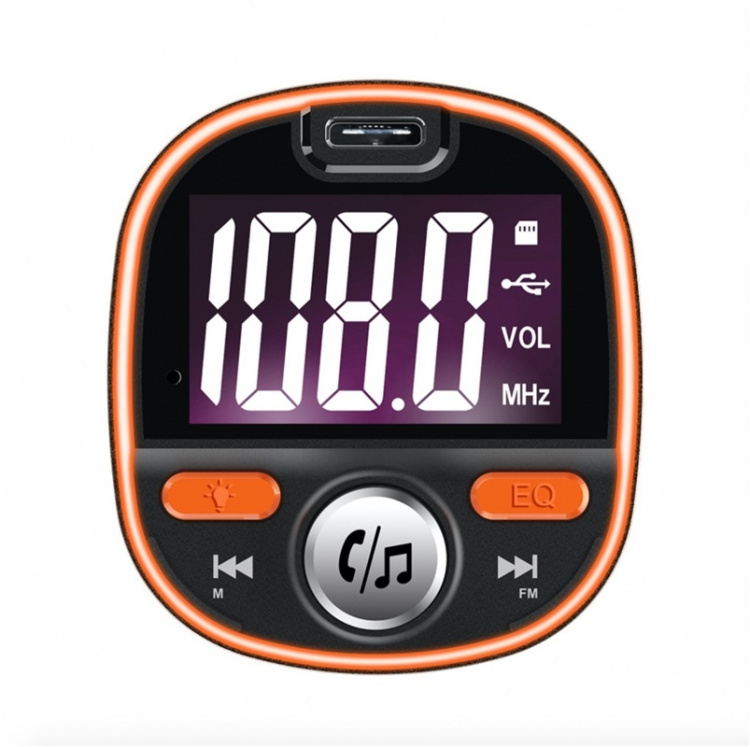 FM transmitter with Bluetooth hands-free, USB and atmospheric lighting FM transmitter with Bluetooth hands-free, USB and atmospheric lighting