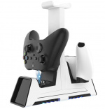 Charging stand for game controllers with headset holder