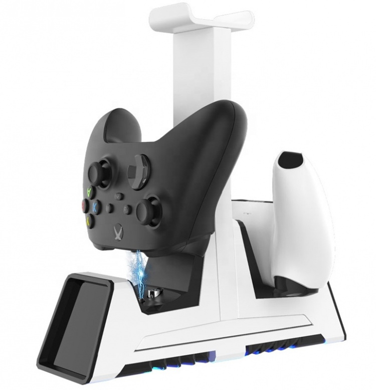 Charging stand for game controllers with headset holder