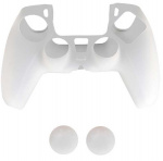 Silicone grip and 2 x silicone caps for PS5 controller, White. Silicone grip and 2 x silicone caps for PS5 controller, White.