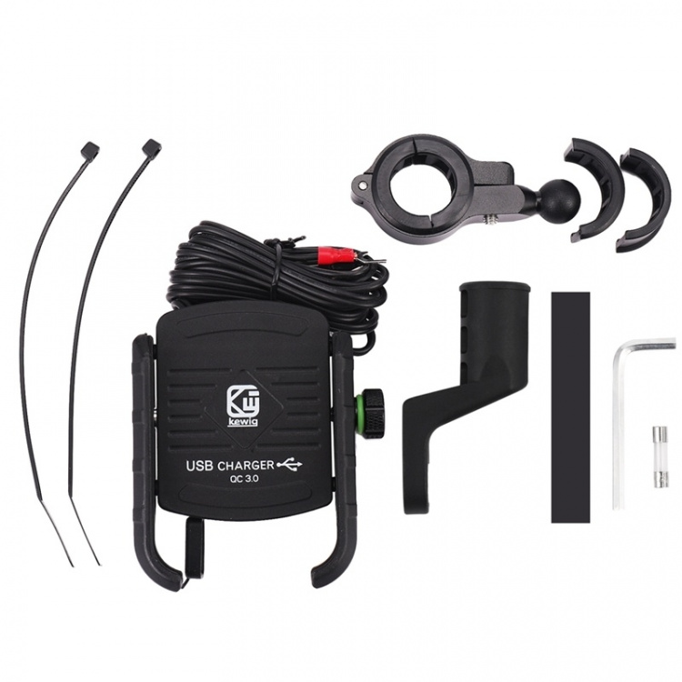 Mobile holder for Motorcycle with QC3.0 Fast Charging, Black Mobile holder for Motorcycle with QC3.0 Fast Charging, Black