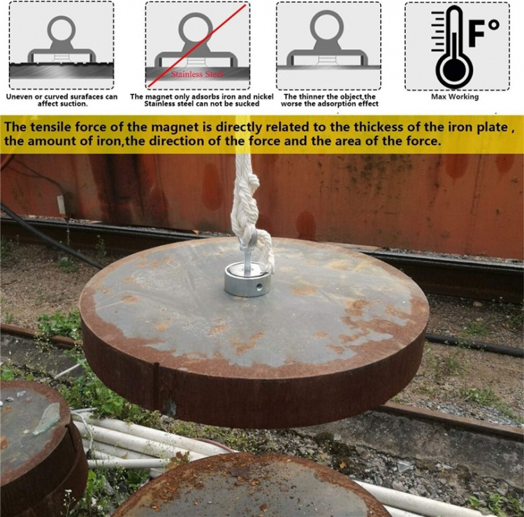 Neodymium magnet 75kg D5, Rope & Gloves