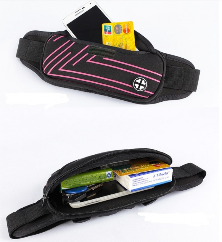 Sporty waist bag with stripes, Pink Sporty waist bag with stripes, Pink