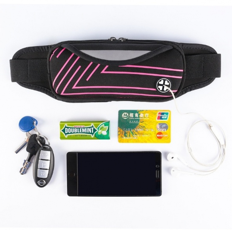 Sporty waist bag with stripes, Pink Sporty waist bag with stripes, Pink